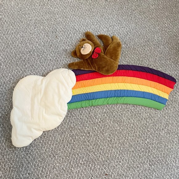 Vintage Russ Rainbow Teddy Bear Wall Hanging Decor Soft Quilted Nursery Children - Picture 1 of 8